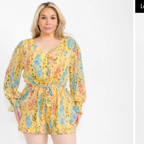 141 Kori Floral Yellow Dress with Blue and Pink Accents - Picture 2 of 4